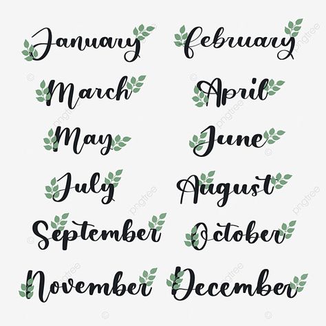 Month Names In Calligraphy, Name Of Months, Doodle Leaves, Birthday Chart, Leaves Drawing, Leaves Doodle, Planner Lettering, Lip Drawing, Logo Cloud