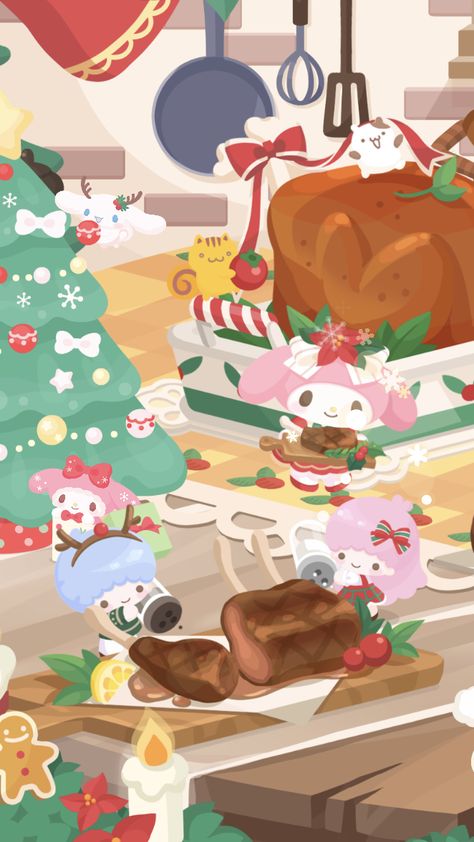 Sanrio Thanksgiving, Christmas Sanrio, Kawaii Prints, Winter Wallpapers, Christmas Wallpapers, Lock Screens, Phone Theme, Sanrio Wallpaper, Winter Wallpaper