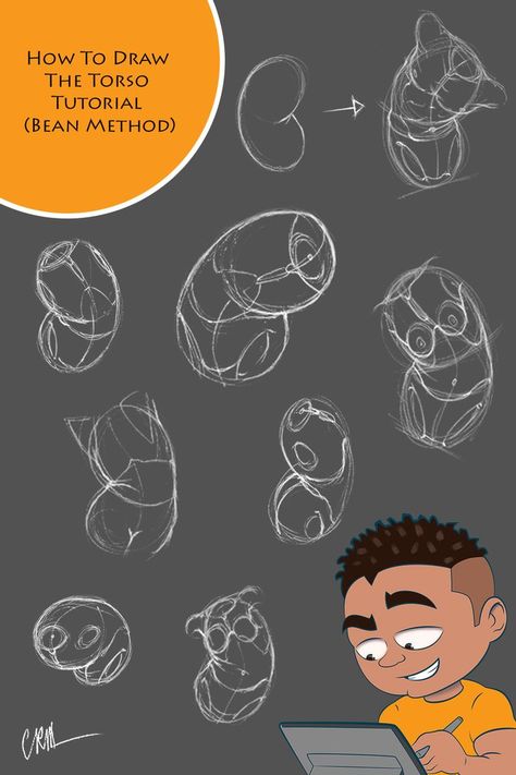 The Bean Drawing, The Bean Figure Drawing, Torso Bean Method, Bean Method Art, Bean Body Drawing, Bean Method Anatomy, The Bean Method Drawing, Drawing The Torso, Bean Method Drawing