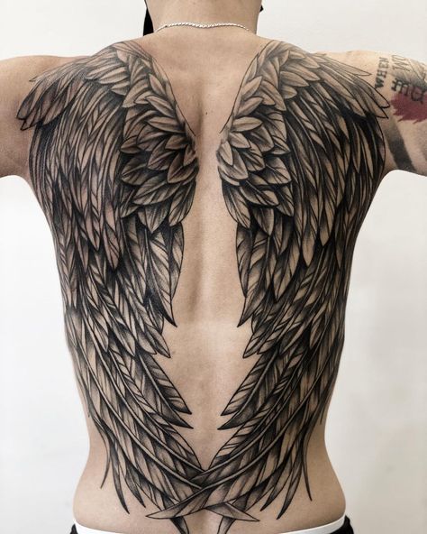 Angel Wings Tattoo Mens Wings Back Tattoo, Angel Wings Back Tattoo For Men, Angel Wings Tattoo Men, Angel Wings On Back Tattoo, Angel Wings Tattoo Man, Angel Wing Back Tattoo, Back Angel Tattoo, Angel Wing Drawing Tattoo, Back Wing Tattoo