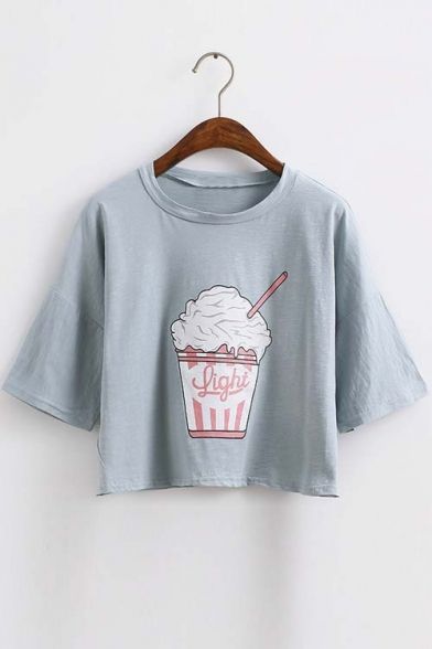 Ice Cream Korean, Loose Crop Top, Harajuku Women, Korean Fashion Outfits, Loose Sleeves, Crop Top Tees, Korean Fashion Trends, Crop Top Shirts, Loose Fitting Tops