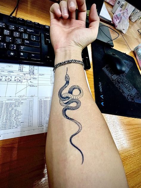 Men Tattoo Ideas Snake, Underarm Snake Tattoo, Men Snake Tattoo Ideas, Snake Tattoo Hand Man, Snake Tattoos For Men On Arm, Forearm Snake Tattoos Men, Snake Hand Tattoo Men, Snake Tattoo Arm Men, Middle Forearm Tattoo