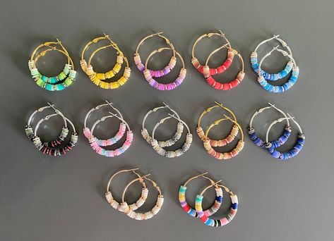 Top Selling Jewelry, Diy Jewlery, Free Earrings, Heishi Beads, Beaded Hoop Earrings, Beaded Hoops, Jewelry Dish, Selling Jewelry, Clay Beads