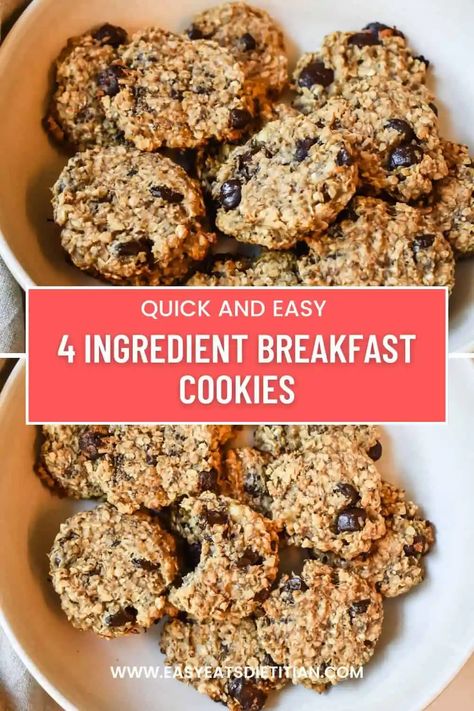 These 4 ingredient breakfast cookies are so delicious, easy to recreate and perfect for the whole family, especially your toddlers! They're a great source of fiber and can be paired with a protein source such as greek yogurt or scrambled eggs for a balanced and healthy breakfast that will keep you full for hours! #breakfast #breakfastrecipes #breakfastcookies #summerrecipes #fallrecipes #banana #chocolatechip #healthycookies #healthyrecipes Breakfast Cookies Healthy Oatmeal, Easy Breakfast Cookies, Breakfast Cookies Healthy Protein, Toddler Breakfast Ideas, Eggless Breakfast, High Fiber Breakfast, Toddler Foods, Breakfast Recipies, Breakfast Cookies Healthy