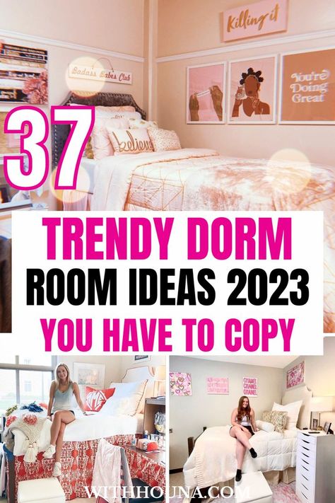 37 Trendy Dorm Room Ideas of 2023 You Have to Copy This Year Trendy Dorm Room Ideas, Girl Dorm Decor, Trendy Dorm Room, Dorm Room Styles, Dorm Room Wall Decor, Dorm Design, College Dorm Room Essentials, College Room Decor, Dorm Room Bedding