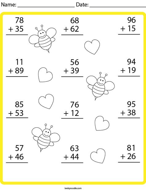 Vertical Addition, Substitute Teacher Tips, Holiday Math Worksheets, Ideas Salon, Math Fact Worksheets, Math Practice Worksheets, Math Addition Worksheets, Addition Practice, Twisty Noodle