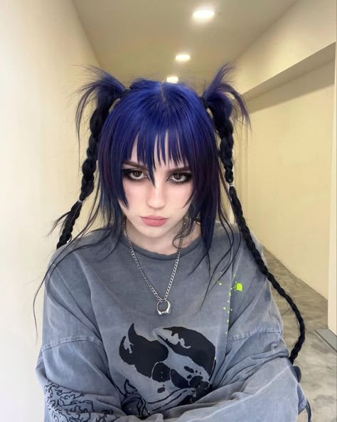 Emo Hair Updo Hairstyles, Anime Hair Styles Reference, Punk Goth Hairstyle, Unique Alt Hairstyles, Long Hair Punk Styles, Goth Hair Styling, Emo Hair Extensions, Goth Braid Hairstyles, Edgy Hair Ideas