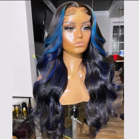 Style Lace Front Wig, Highlight Hair, Front Hair, Blue Highlights, Wave Wig, Brazilian Body Wave, Colored Wigs, Raw Hair, Body Wave Wig