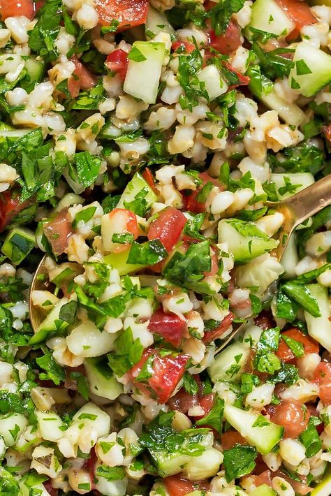 Barley Tabbouleh » LeelaLicious Barley Tabbouleh, Barley Recipe Healthy, Barley Recipes, Veg Protein, Tabbouleh Recipe, Barley Recipe, Barley Salad, Bulgur Wheat, Vegetarian Salad