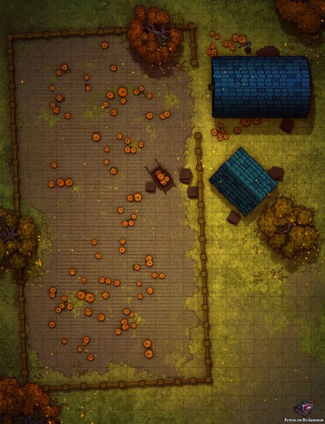 Farm Battlemap Dnd, Dnd Halloween Map, Halloween Battlemap, Dnd Encounter Map, Dnd Farm Map, Farm Battlemap, Halloween Woods, Halloween Dnd, Mine Map