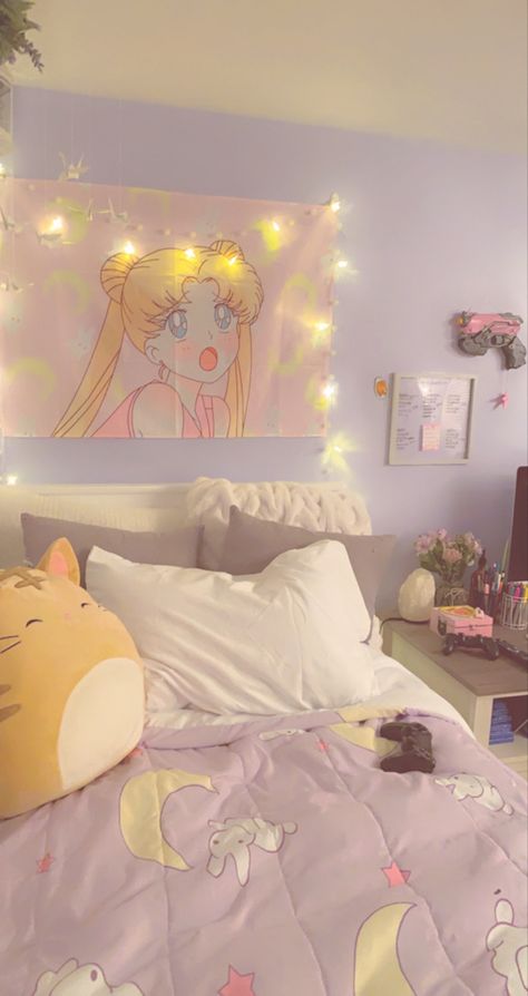 Sailor Moon Room Decor Ideas, Sailor Moon Aesthetic Room, Sailor Moon Bedroom Aesthetic, Sailor Moon Room Aesthetic, Sailor Moon Bedroom Ideas, Sailor Moon Room Ideas, Sailor Moon Themed Room, Sailor Moon Room Decor, Moon Room Aesthetic