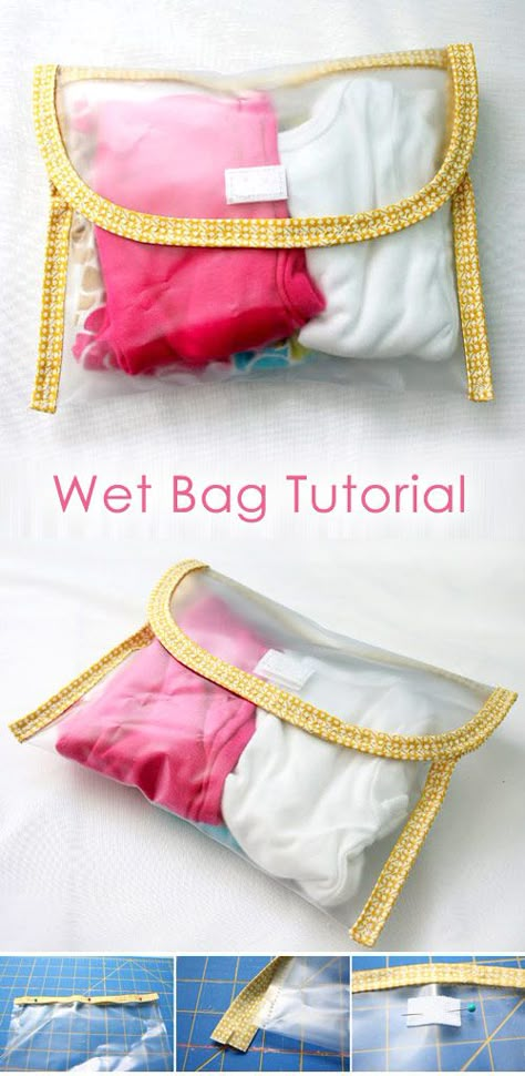 Wet Bag Tutorial ~ DIY Tutorial Ideas! Clear Bag Pattern, Vinyl Bag Diy, Clear Vinyl Sewing Projects, Vinyl Bags Diy Tutorials, Clear Pouch Bag, Clear Vinyl Bags Diy, Wet Bag Pattern, Diy Wet Bag, Diy Vinyl Bags