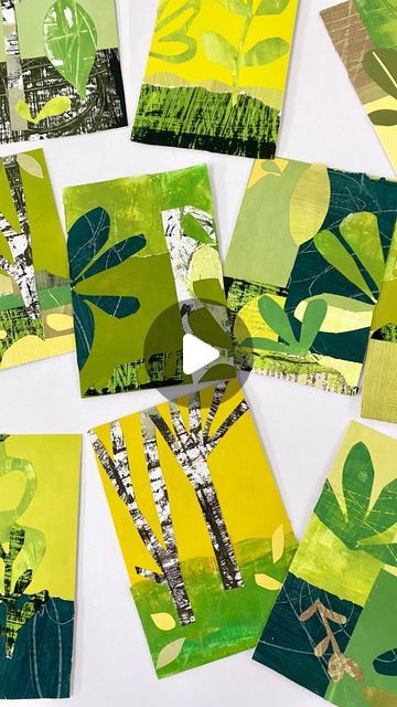 Sue Johnson on Instagram: "Spring is in the air so greens it had to be!💚  #100dayproject  Days 34 to 43 of the #100dayproject2024    And it seemed very natural for all the postcards to be turned vertically  and not horizontal.   It felt good to go backwards and forwards from textures to graphic shapes defining a semi abstract botanical feel.  I even grew a few trees too!  Days 34 to 43 of the #100dayproject   We are nearly halfway through this project and it’s still giving me many surprises playing around on such a small scale without too much thinking or angst.   I hope there’s a Spring type feeling wherever you are? 🍃  I think I’m planting little ideas for future artwork. A good alternative to a sketchbook don’t you think?" Green Art Ideas, Future Artwork, Fodder School, Postcard Ideas, Sue Johnson, Creative Collage, Gelli Printing Art, Botanical Collage, Gelli Plate Art