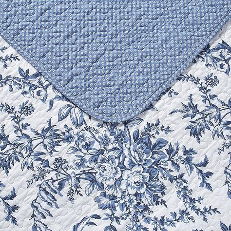 Amazon.com: Laura Ashley Quilt Set Reversible Cotton Bedding with Matching Shams, Lightweight Home Decor for All Seasons, King, Bedford Delft Blue : Home & Kitchen Blue Quilt Bedding, Cotton Quilt Set, Ashley Home, Work Space Decor, Blue Toile, Bed In A Bag, Quilted Sham, Blue Quilts, Blue Bedroom