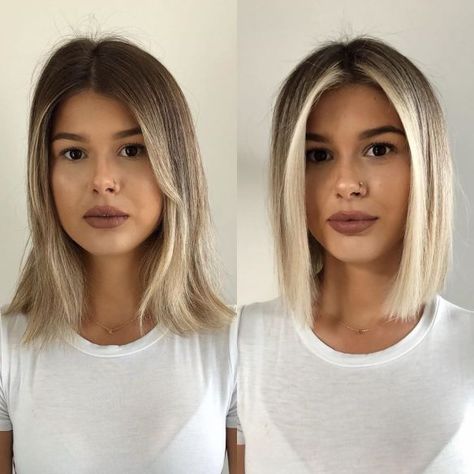 Light Brown Short Hair with Platinum Balayage Medium Haircut With Undercut For Women, Smokey Brunette, How To Balayage, Balayage Short Hair, Before And After Haircut, Balayage Short, Blonde Balayage Highlights, Short Ombre Hair, Short Dark Hair