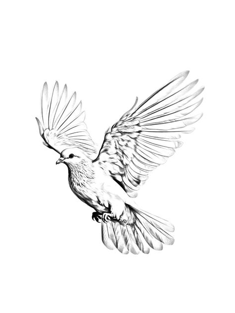 Eagle And Dove Tattoo, Dove On Neck Tattoo, White Winged Dove Tattoo, Flying Pigeon Tattoo, Dove Tattoo Design Drawing, Dove Drawing Tattoo, Doves Tattoo Design, Dove Tattoo Design For Men, Dove Tattoo Stencil