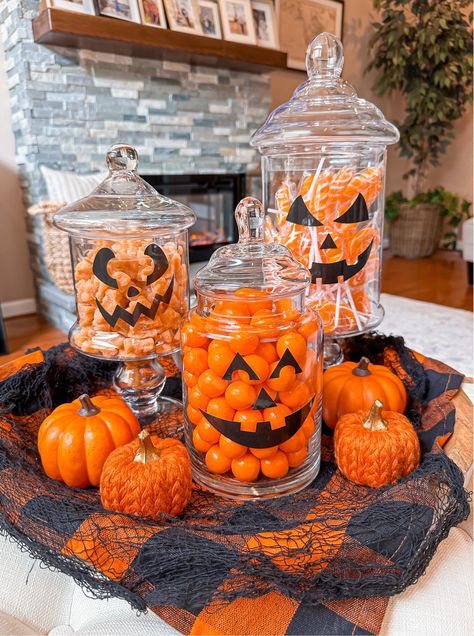 Glass Apothecary Jars Clear … curated on LTK Pumpkin Candlesticks, Halloween Candy Jar, Jar Display, Halloween Movie Night, Candle Stick Decor, Fall Candy, Orange Candy, Glass Apothecary Jars, Cozy Fall Decor