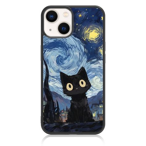 PRICES MAY VARY. [Compatible & User-Friendly]: Perfect fit for van gogh cute cat cell phone case easy access to all buttons and ports with raised bezel detail. Seamlessly compatible with magnetic car mounts and phone ring holders. The TPU and AL(thermoplastic polyurethane and aluminium) materials ensure star night cat phone case is flexible, making it easy to attach and remove from your smartphone [Highly Protective]: Shock Absorbing. TPU and AL hybrid materials in this protective creative van g Cute Cat Pattern, School Fair, Cat Phone Case, Star Night, Cats Case, Ring Holders, Cat Phone, Cats Phone Case, Stars At Night