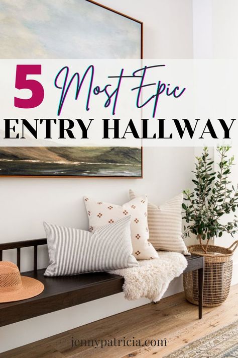 Over Front Door Decor Interior Entryway, Realistic Entryway Ideas, Bench In Hallway Decor, Big Entry Way Ideas, Entryway And Hallway Ideas, How To Decorate A Large Entry Wall, Long Entry Way Decor Ideas, Small Entryway Room Ideas, Chair In Hallway Entryway