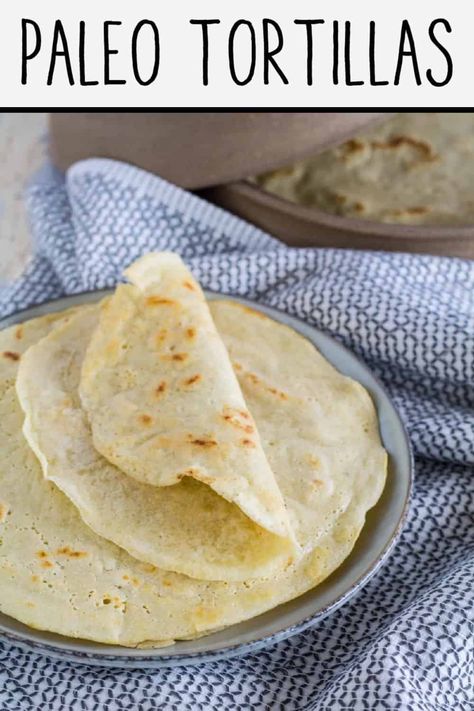 These Gluten Free & Paleo Tortillas are super fast and easy to make, flexible, won't break when folded, and are sturdy enough to hold all your fillings. And the best part? There's no rolling required! #paleotortillas #grainfreetortillas #glutenfreetortillas Grain Free Crepes, Paleo Tortillas, Gluten Free Wraps, Gluten Free Tortillas, Low Carb Low Fat Recipes, Plant Paradox, Boiled Egg Diet Plan, Low Carb Low Sugar, Best Low Carb Recipes