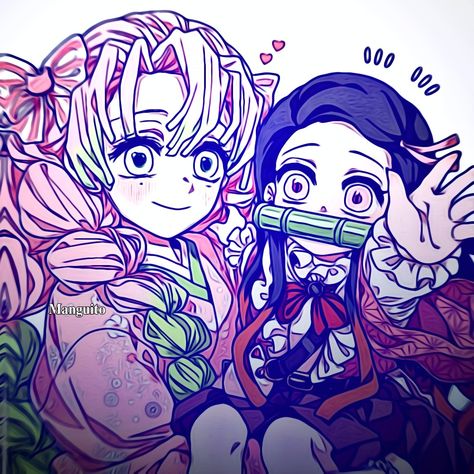 Demon Slayer Wallpaper Chibi, Nezuko And Mitsuri, Nezuko Cute, Anime Crafts Diy, Kanroji Mitsuri, Anime Crafts, Anime Demon Slayer, Nezuko Kamado, Black Anime Characters