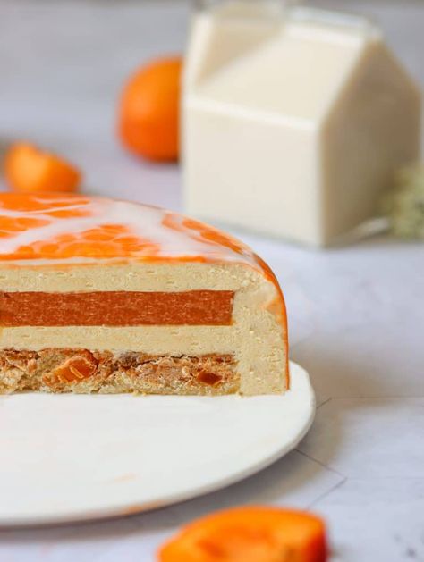 Entremet Abricot Amande • Autour du Sucre Entremet Dessert, Pumpkin Entremet Recipe, Entremet Cake, Orange Entremet, Entremet Fruit, Pumpkin Mousse Entremet, Chocolate Orange Entremet, Mirror Glaze Cake Recipes, Summer Cake Recipes