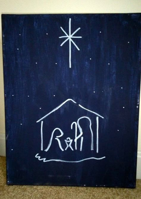 Simple Christmas Night Canvas Painting by HandmadeAMDG on Etsy Christmas Chalkboards, Armenian Christmas, Holiday Chalkboard, Chalkboard Pictures, Christmas Chalk, Christmas Paintings On Canvas, Navidad Diy, Christmas Canvas, Birth Of Jesus