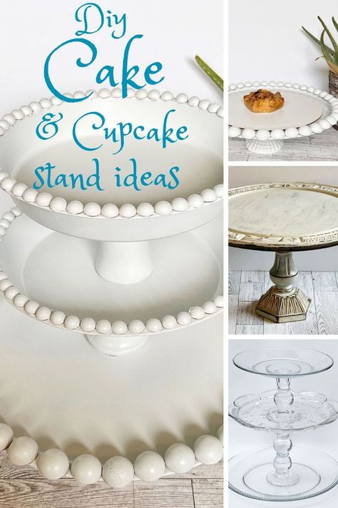 Diy Cake Display Stand, Diy Tiered Dessert Stand, Cake Tiers Stand Ideas, Dessert Stand Diy, Diy Cookie Display Stands, Dollar Tree Cake Stand Diy, Diy Cupcake Stand Dollar Store, Diy Three Tier Stand, Diy Tiered Cupcake Stand