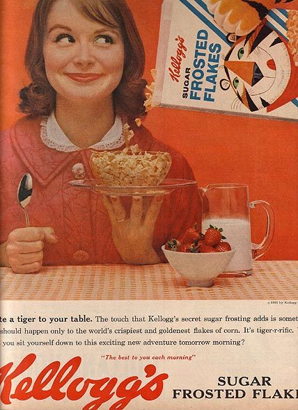 #kelloggs #cereal #breakfast #vintage #frosties Turkey Noodle Soup, Woman Eating, Sugar Frosting, Cream Of Celery Soup, Canned Goods, Vintage Food, Campbell Soup, Retro Advertising, Food Ads