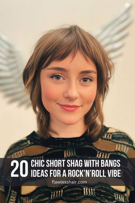 Soft Short Shag With Bangs Short Hairstyle With Fringe Women, Mid Length Shag Haircuts, 60s Shag Haircut Short, Short Hair Shag With Bangs, Shaggy A Line Bob, Shag Hairstyles Mullet, Short Shag Side Part, Short Shag Cuts For Thick Hair, Wide Face Short Hair