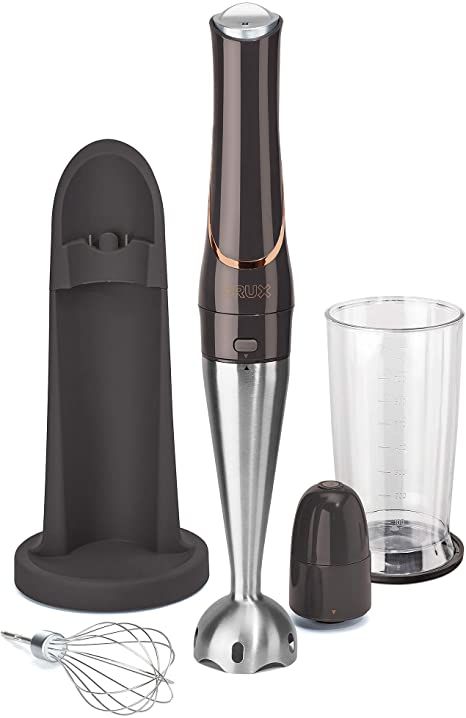 CRUX Cordless Hand Immersion Blender, Durable 7.5” Blending Arm, Quickly Blend, Mix Smoothies, Easily Whip, Puree Sauces/Soups, Conveniently Rechargeable, Easy to Clean with Dishwasher Safe Removeable Parts, Stainless Steel/Black Emulsion Blender, Hand Held Blender, Kitchenware Shop, Immersion Blender, Homemade Yogurt, Hand Blender, Kitchen In, Juicer, Top Rated