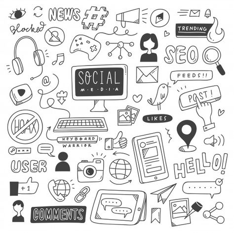 Set of social media doodles Premium Vect... | Premium Vector #Freepik #vector #background Social Media Background, Media Background, Doodle Art For Beginners, Sketch Note, Doodle Style, Sketch Notes, Bullet Journal Writing, Easy Doodles Drawings, Bullet Journal Doodles