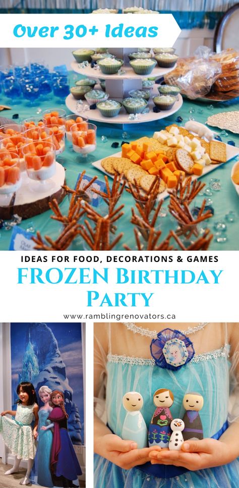 Snacks For Frozen Birthday Party, Frozen Birthday Menu Ideas, Frozen Party Food Ideas Meals, Elsa Food Ideas, Frozen Theme Party Food Ideas, Cheap Frozen Birthday Party, Elsa Birthday Food Ideas, Frozen Birthday Party Ideas Food, Elsa Birthday Food