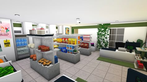 Shops To Add To Your Bloxburg Town, Bloxburg Grocery Store Ideas Inside, Shopping Cart Bloxburg, Bloxburg Grocery Store Inside, Buildings To Put In Your Bloxburg Town, Bloxburg Target Layout, Bloxburg Postoffice, Bloxburg Mini Grocery Store, Bloxburg Cashier