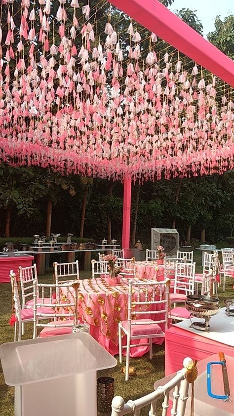 Photo of Tasseled decor for a day wedding Indian Wedding Decorations Receptions, Installation Ideas, Wedding Ceiling, Wedding Hall Decorations, Wedding Entrance Decor, Mandap Decor, Marriage Decoration, Desi Wedding Decor, Wedding Planning Decor