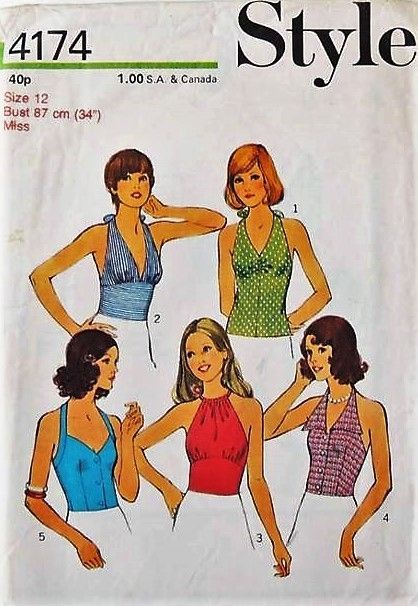 Halter Top Sewing Pattern, 70s Halter Top, 70s Halter, Summer Sewing Patterns, Sewing Reference, 70s Sewing, 70s Sewing Patterns, Summer Halter Tops, Halter Neck Blouses