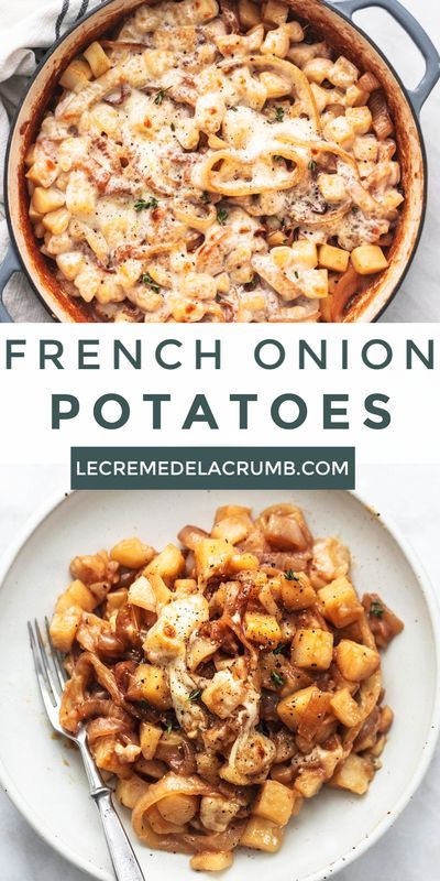 French Onion Potatoes are a new side dish you'll want to start making for every holiday from here on out. Packed full of diced potatoes, sweet caramelized onions, butter, broth, and creamy, smoky provolone, it's all the flavors you love in French onion so Dishes With Onions, Recipes With Lots Of Onions, French Onion Soup Potatoes, Recipes With Onions, French Onion Potatoes, Onion Soup Potatoes, Love In French, Onion Potatoes, Soup Appetizers