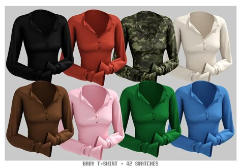 ☆ Baby t-shirt ☆ | Patreon Sims 4 Cc Cottagecore Shirt, Oversized Sims 4 Cc, Sims 4 Long Sleeve Shirt, Sims 4 Button Up Shirt, Sims 4 Cc Work Clothes, Female Sims 4 Cc Clothing, Alpha Sims 4 Cc Clothing, Sims 4 Clothes Cc Female Tops, Sims 4 Female Sims Download