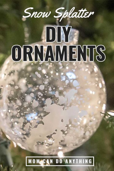 These DIY snow splatter Christmas ornaments are super easy to make and they add so much texture and interest to your Christmas tree.  #DIY #ornaments #craft #Christmascraft #Christmasdecor #Christmastrees #Christmasornaments #DIYChristmasOrnaments Diy Clear Christmas Ornaments Ideas, Diy Snow On Christmas Tree, Christmas Tree Diy Ornaments, Melted Snowman Ornament Diy, Clear Christmas Ball Ornament Ideas Snow, How To Glitter Inside Ornaments, Snowflake Resin Ornament, Snow Ornaments, Upcycle Crafts