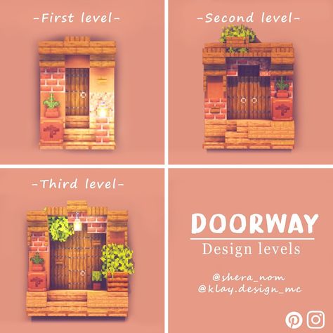 Door Ways Minecraft, Mc Door Ideas, Minecraft Doorway Design Cottage, Minecraft Doorways, Minecraft Outdoor Decorations, Minecraft Front Door Ideas, Doorway Minecraft, Minecraft Doorway Ideas, Minecraft Door Design