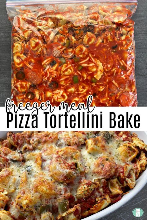 Make Ahead Pizza Tortellini Bake - Freezer Meals 101 Make Ahead Pizza, Pizza Tortellini, Tortellini Casserole, Beef Freezer Meals, Freeze Ahead Meals, Tortellini Recipe, Best Freezer Meals, Tortellini Bake, Freezer Dinners