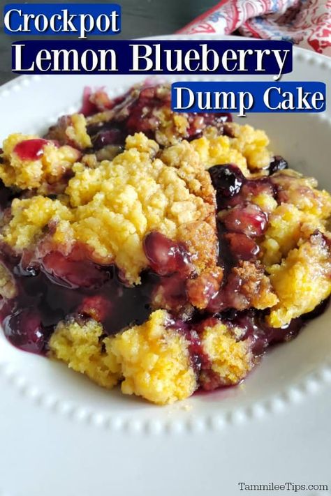 Lemon Blueberry Dump Cake, Dump Cake Crockpot, Lemon Dump Cake, Lemon Dump Cake Recipe, Blueberry Dump Cake, Blueberry Dump Cake Recipes, Crockpot Cake, Blueberry Dump Cakes, Crumble Pie