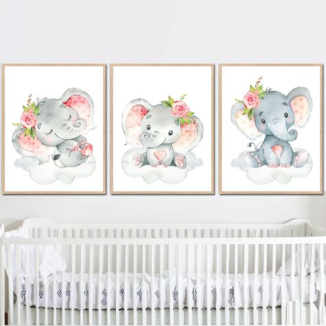 Floral Elephant Poster Baby Girl Nursery Wall Art Decor Children Bedroom Prints Kids set of 3 Printable digital Gray pink by NurseryWallDecors on Etsy Elephant Baby Rooms, Pink Nursery Walls, Elephant Nursery Prints, Nursery Prints Girl, Elephant Nursery Art, Elephant Wall Decor, Baby Nursery Prints, Elephant Poster, Baby Wall Decor