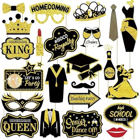 Amazon.com: Generic 23 Pcs Homecoming Photo Booth Props Kit - Funny Homecoming Dance Party Photo Booth Props for High School or College Homecoming Party Decorations Supplies Favors, Black Gold Selfie Props : Home & Kitchen Night Party Decorations, College Homecoming, Prom Party Decorations, Prom Night Party, Selfie Props, Homecoming King, Masquerade Party Decorations, College Home, Party Photo Booth Props