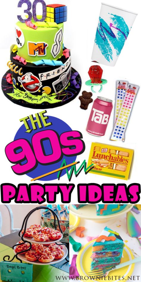 How To Throw a Nostalgic 90s Themed Party.  90s food, cakes, and decorations! 90s Theme Party Decorations, 90s Themed Party, 90s Party Ideas, 90s Food, 90s Party Decorations, 30th Bday Party, 30th Birthday Themes, Nostalgic 90s, 90s Theme Party