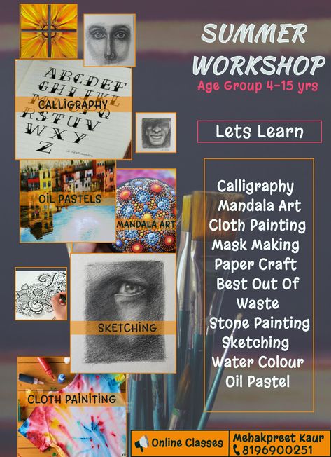 design poster art craft Art Class Poster Design, Drawing Class Poster, Art Workshop Poster, Educational Banner, Class Poster Design, Art Class Posters, Summer Workshop, Aesthetic Polaroid, Photo Captions