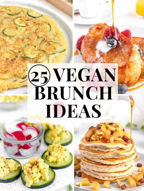 Planning a vegan brunch and don't know what to make? We've got you covered with these 25 vegan brunch ideas! Find your favorite by browsing through this list, and take your pick: easy pancakes, homemade nutella, vegan egg salad, chickpea frittatas and many more. Vegan Brunch Ideas, Oatmeal Pancakes Healthy, Vegan Brunch Recipes, Vegetarian Brunch, Vegan Breakfast Easy, Vegan Brunch, Vegan Banana Bread, Savory Vegan, Vegan Banana