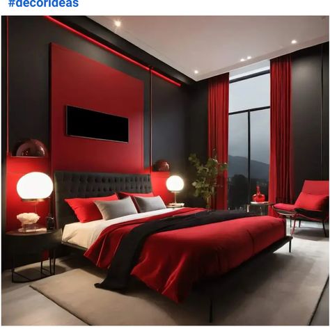 Black And Red Boys Bedroom, Khaki Bedroom Ideas, Red And Black Room, Red Black Bedrooms, Red Boys Bedroom, Mattress Stand, Khaki Bedroom, Red Accent Wall, Bold Bedroom