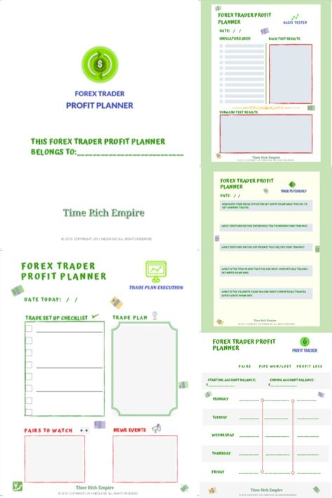 Forex Trader Profit Planner is a detailed fill-in-blank printable instant download trader success system bullet planner.  Develop a foundation for a successful forex trade plan. Identify healthy trade psychology and master money management skills. Spot high probability trades for long term consistency. Discover the best trading style for individual personal development. #Forex #ForexTrader #Planner Forex Trading Checklist, Forex Trading Plan Template, Trading Plan Template, Forex Trading Plan, Trading Checklist, Trading Journal, Trading Plan, Trading Psychology, Diary Template