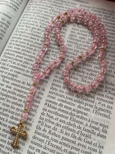 Cracked Pink Rosary - Etsy Rosary Aesthetic, Cross Aesthetic, Rosary Ideas, Pink Rosary, Y2k Items, 2025 Prayer, Pretty Cross, Catholic Wallpaper, Rosary Gift